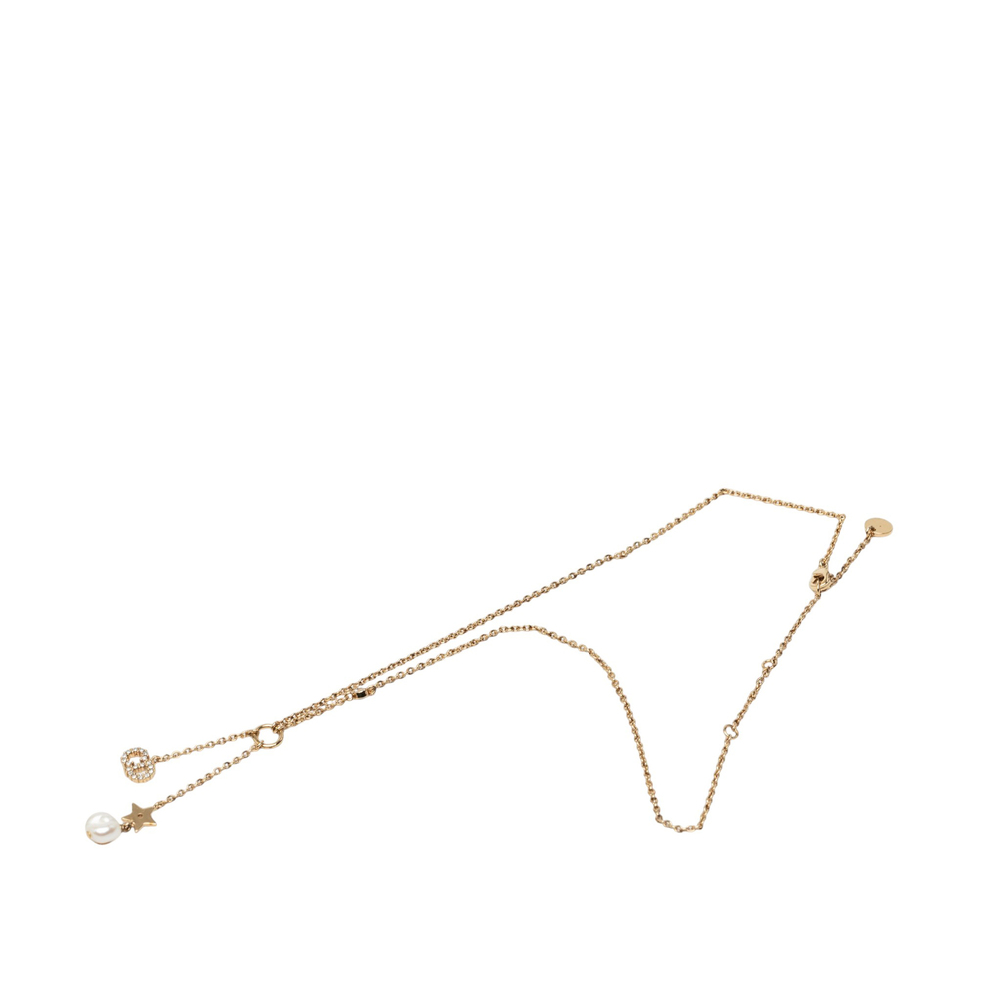 Pre-Loved Dior Gold Plated Strass Embellished Faux Pearl CD Tribal Long Necklace